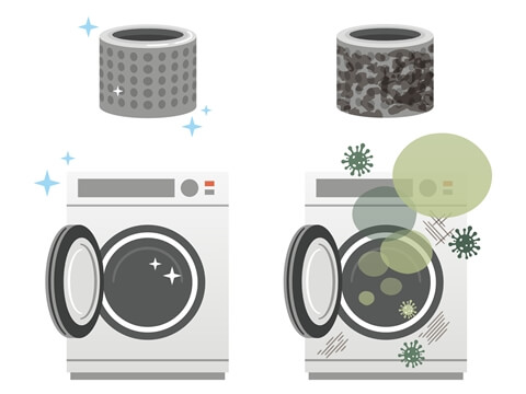 清潔な洗濯槽と汚れた洗濯層の比較イラストイメージ