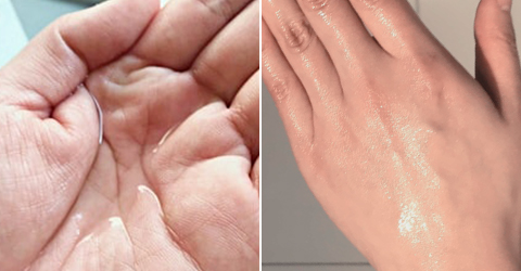 手のひらの化粧水／塗ったところ