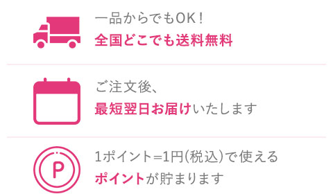 ワタシプラスは全国どこでも送料無料、最短翌日お届け、1ポイント1円で使えるポイントが貯まる