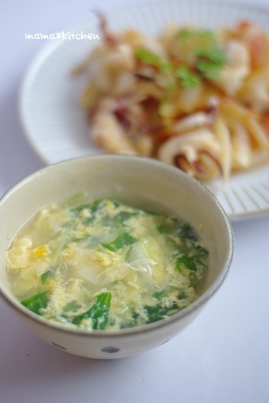 水菜と玉ねぎの玉子スープ